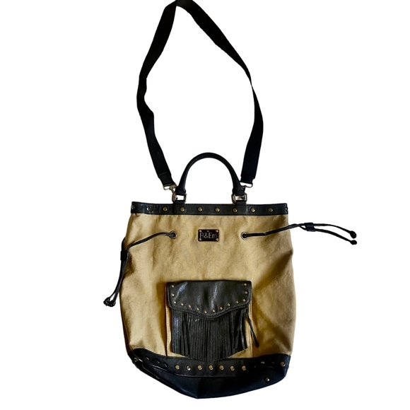 R&EM Rebecca Minkoff Canvas Vegan Leather Tote Bag - Picture 2 of 11